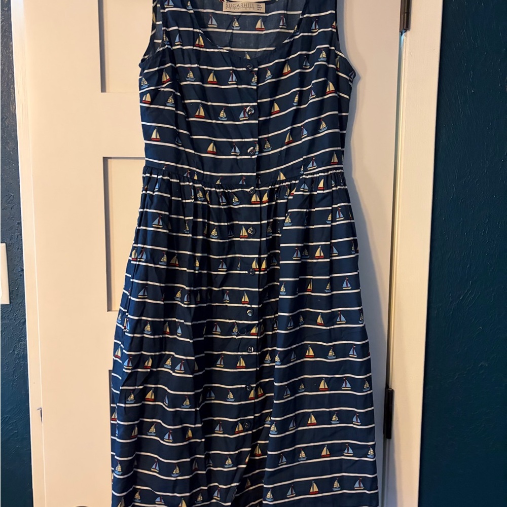 Sugarhill Brighton Navy Sailboat Print Midi Dress